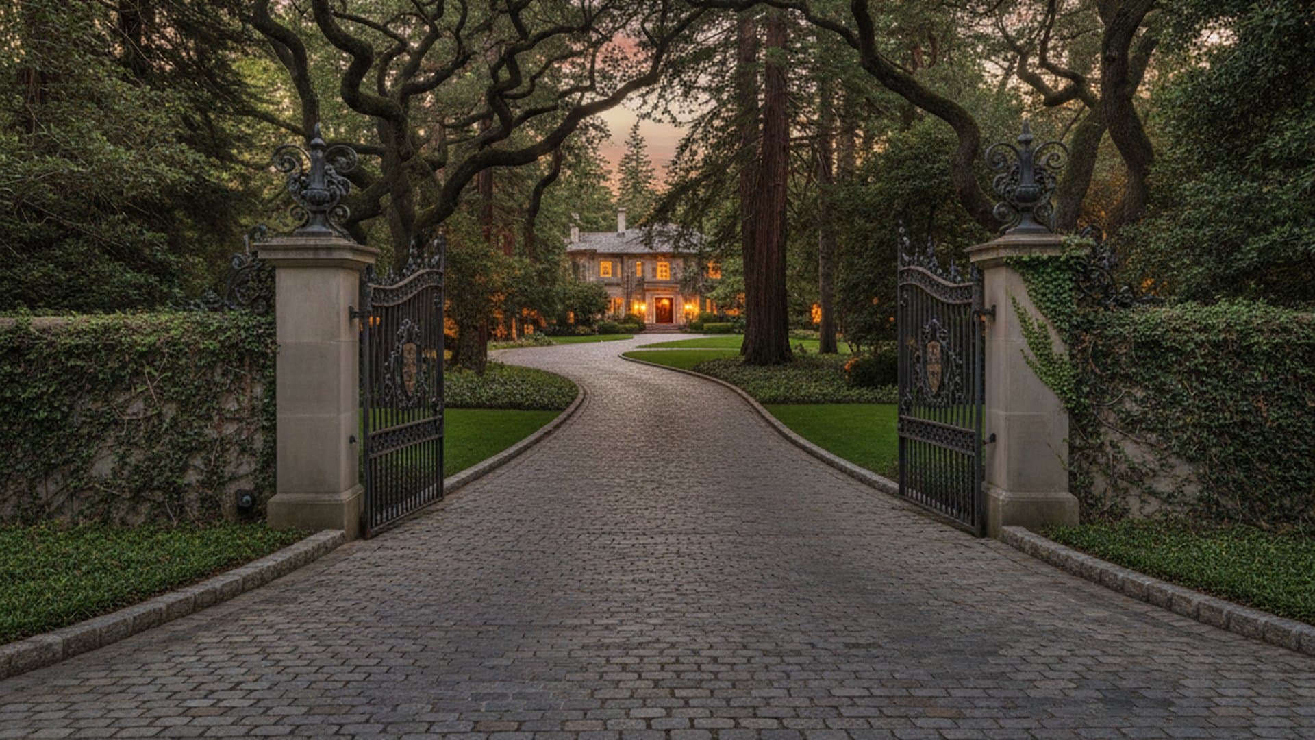 Atherton estate at dusk — Silicon Valley luxury real estate