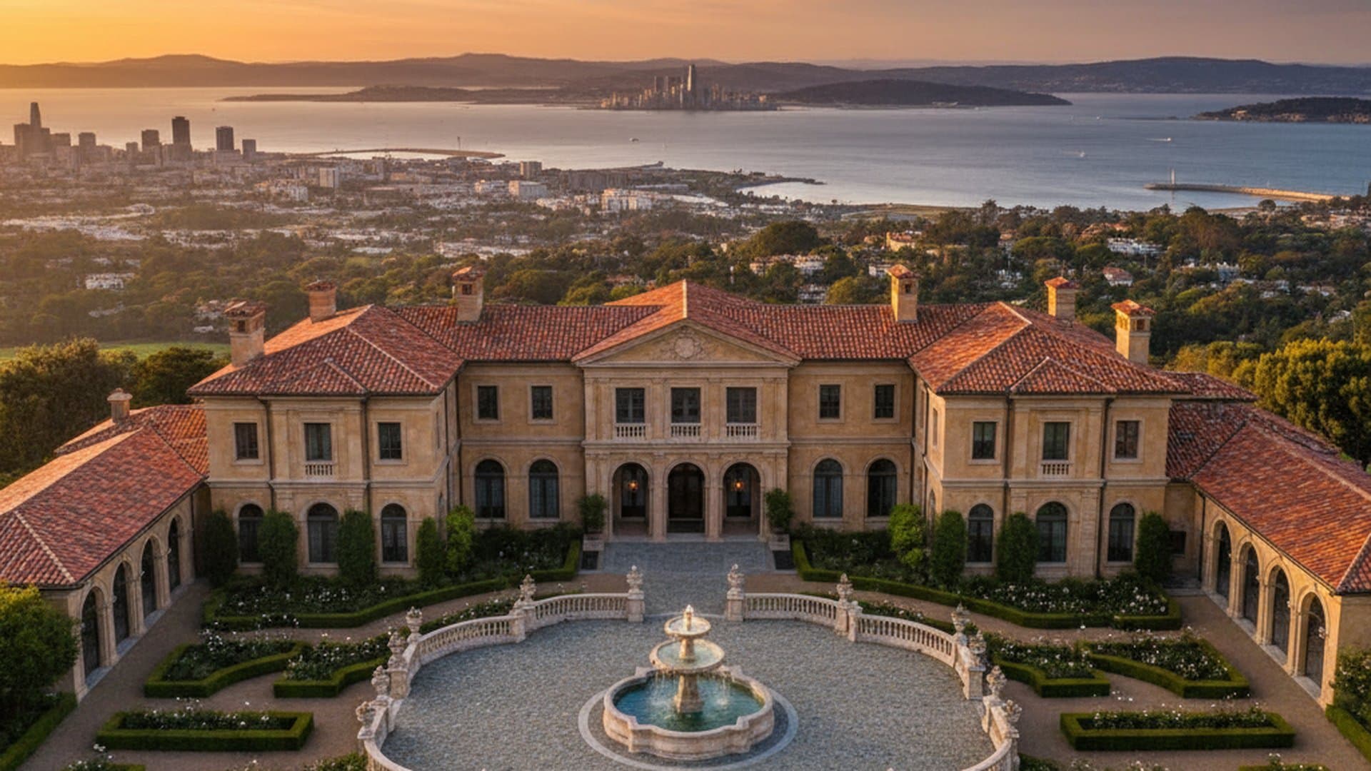 Hillsborough estate at dusk — San Francisco Peninsula luxury real estate